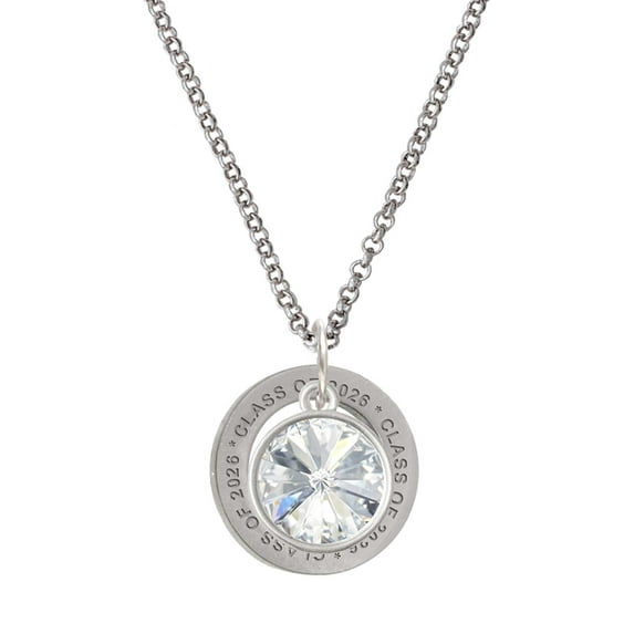 Delight Jewelry Silver-tone 12mm Crystal Rivoli - Clear - Class of 2026 Affirmation Ring Necklace, 23"