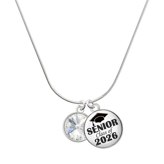 Delight Jewelry Silver-tone 12mm Crystal Rivoli - Clear - Silvertone Senior Class of 2026 Dome Necklace, 18"