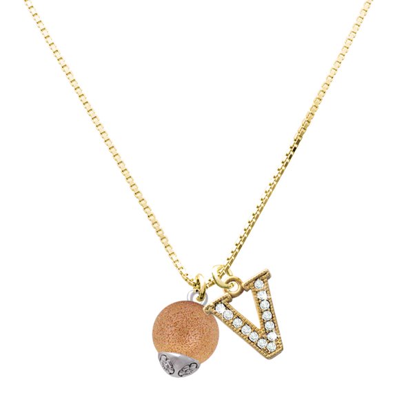 Delight Jewelry Silver-tone 12mm Stardust Round Rose Gold-tone Spinner - Large Goldtone Crystal Initial - V - Charm Necklace, 17.5"+2"
