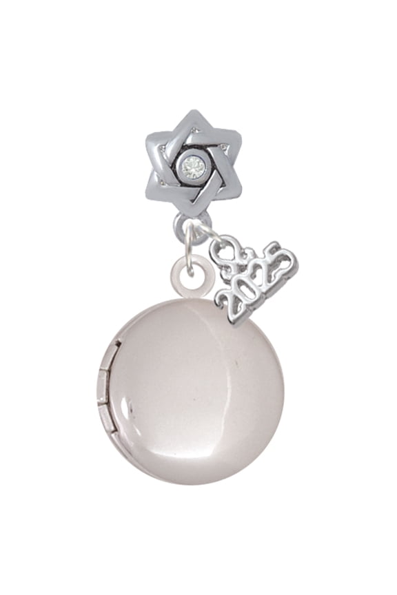 Silver-tone 20mm Round Locket - Silver-tone Clear Star of David Charm Bead Dangle with Mini 2025