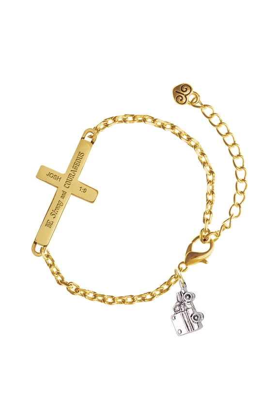Silver-tone 3-D Ambulance - Gold Tone Joshua 1:9 Strong and Courageous Engraved Cross Charm Bracelet, 6.5+1.5" Extender