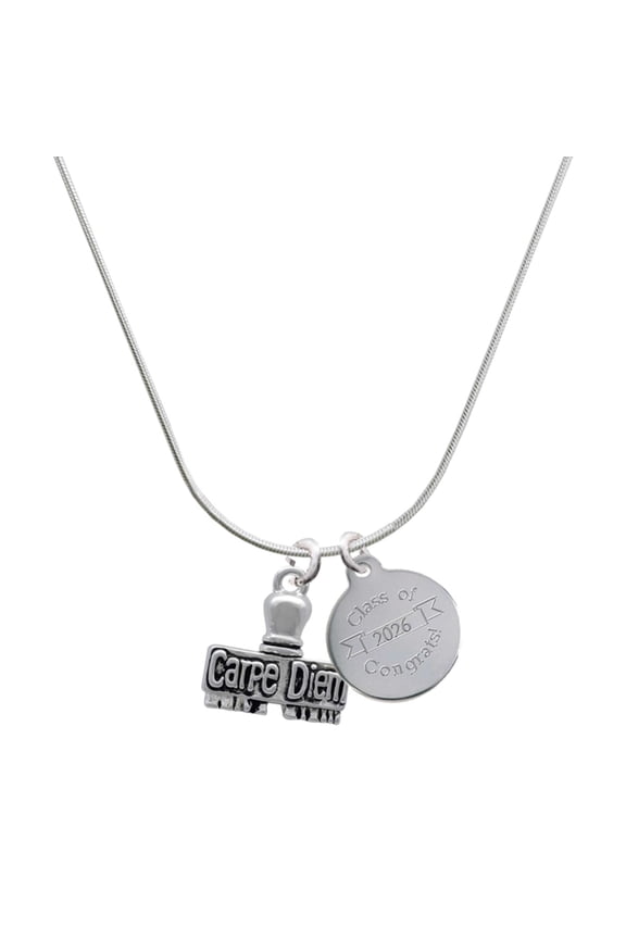 Silver-tone 3-D ''Carpe Diem'' Stamp - Engraved Congrats Class of 2026 Charm Necklace, 18"