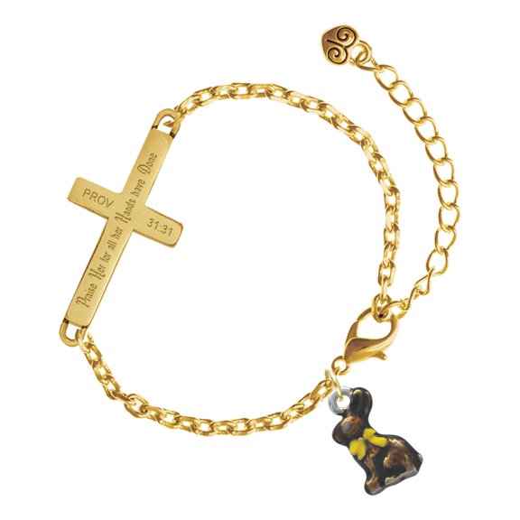 Delight Jewelry Silver-tone 3-D Chocolate Bunny - Gold Tone Proverbs 31:31 Praise Her for all Her Hands have Done Engraved Cross Charm Bracelet, 6.5+1.5" Extender