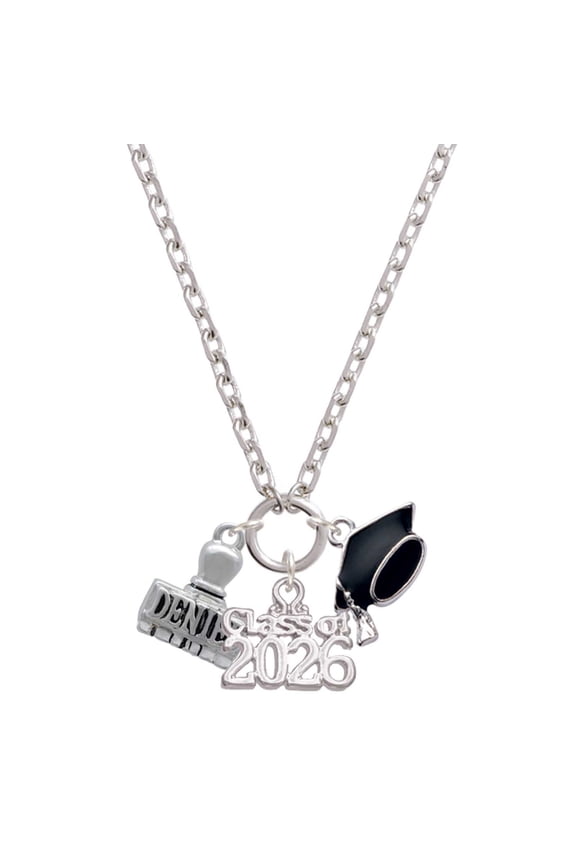 Silver-tone 3-D ''Denied'' Stamp - Class of 2026 Graduation Zoey Charm Necklace, 28"