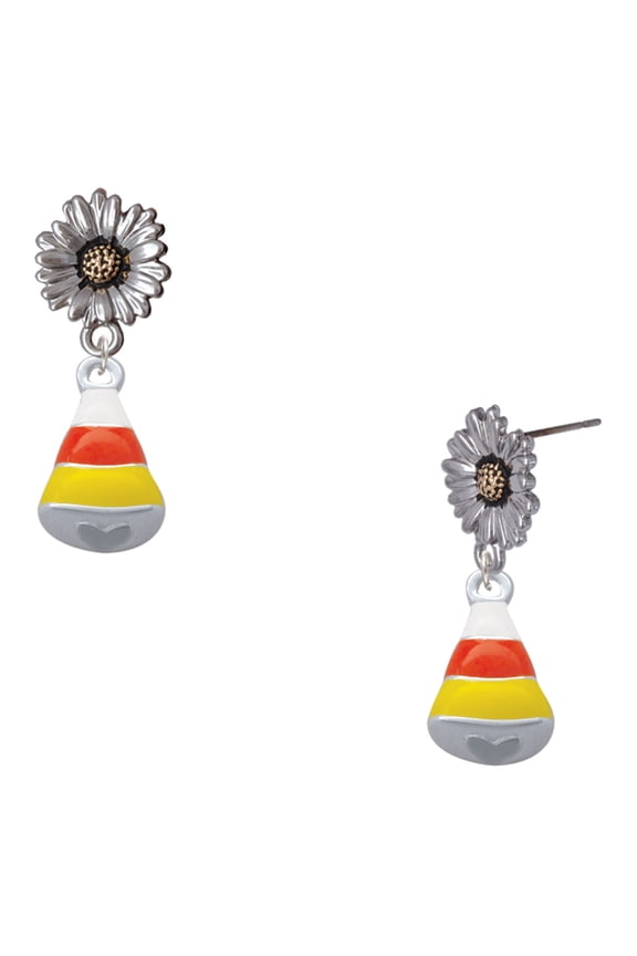 Silver-tone 3-D Enamel Candy Corn - Two-tone Daisy Flower Post Earrings