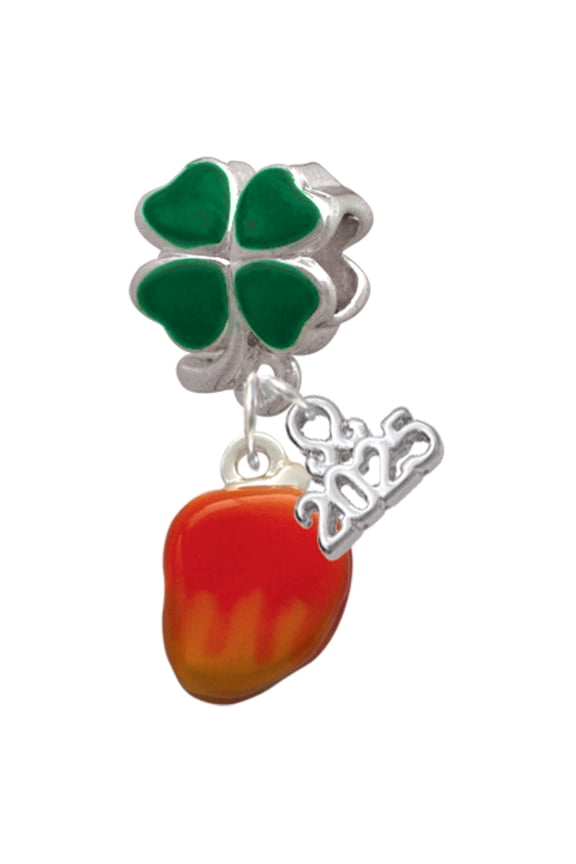 Silver-tone 3-D Enamel Mango - Good Luck Green Four Leaf Clover Charm Bead Dangle with Mini 2025