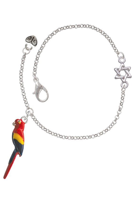 Silver-tone 3-D Enamel Parrot - Silvertone Star of David Delicate Bracelet, 6.25+1.75" Extender