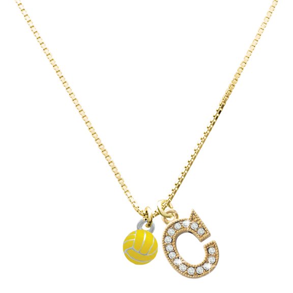 Delight Jewelry Silver-tone 3-D Enamel Water Polo - Large Goldtone Crystal Initial - C - Charm Necklace, 17.5"+2"