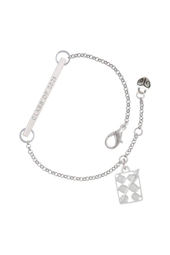 Silver-tone 3-D Eye shadow Makeup Palette - Silvertone Class of 2026 Delicate Bar Bracelet, 8.5"