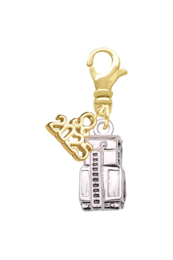 Silver-tone 3-D Fire Engine - Gold-tone Clip on Charm with Mini Year 2025