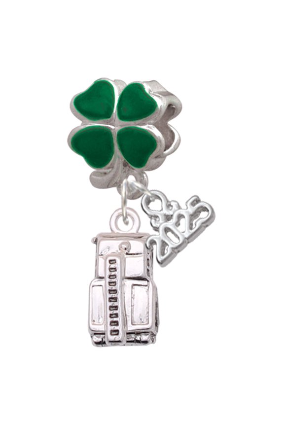 Silver-tone 3-D Fire Engine - Good Luck Green Four Leaf Clover Charm Bead Dangle with Mini 2025