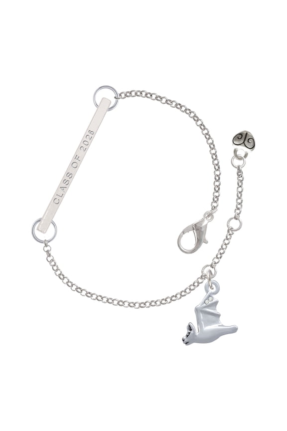 Silver-tone 3-D Flying Bat with Crystals - Silvertone Class of 2026 Delicate Bar Bracelet, 8.5"