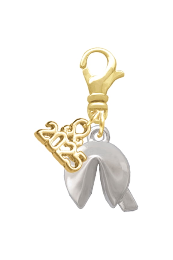 Silver-tone 3-D Fortune Cookie - Gold-tone Clip on Charm with Mini Year 2025