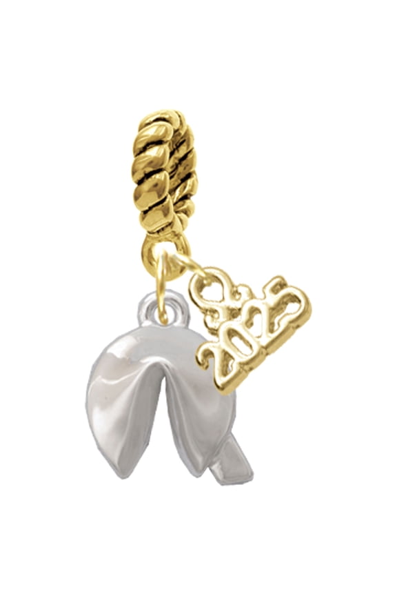 Silver-tone 3-D Fortune Cookie - Gold-tone Rope Charm Bead Dangle with Mini 2025