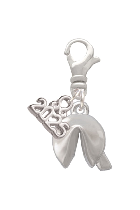 Silver-tone 3-D Fortune Cookie - Silver-tone Clip on Charm with Mini Year 2025