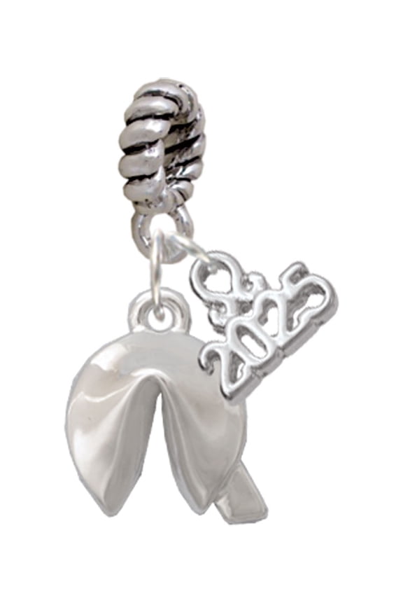 Silver-tone 3-D Fortune Cookie - Silver-tone Rope Charm Bead Dangle with Mini 2025