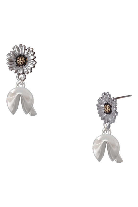 Silver-tone 3-D Fortune Cookie - Two-tone Daisy Flower Post Earrings
