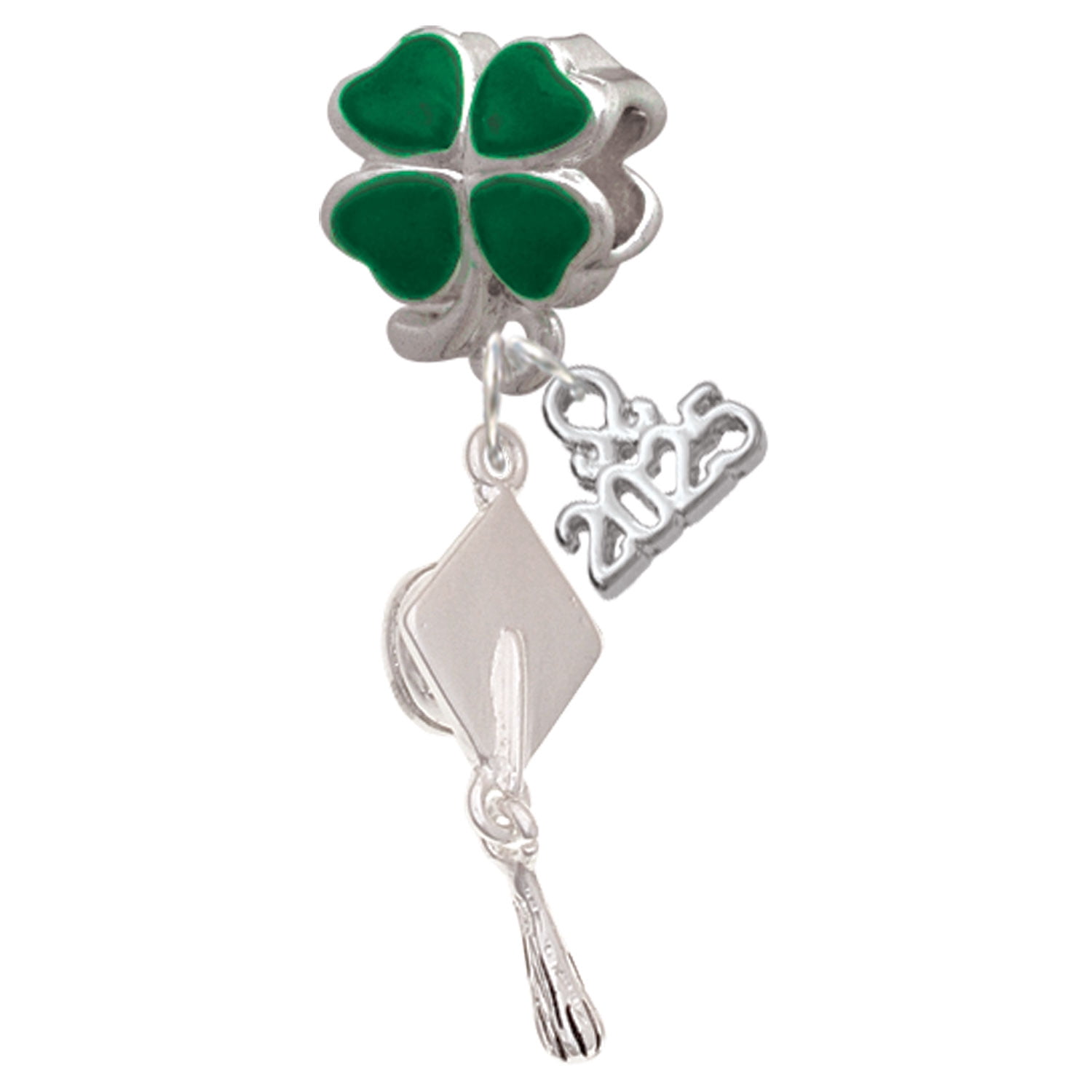 Delight Jewelry Silver-tone 3-D Graduation Hat - Good Luck Green Four ...