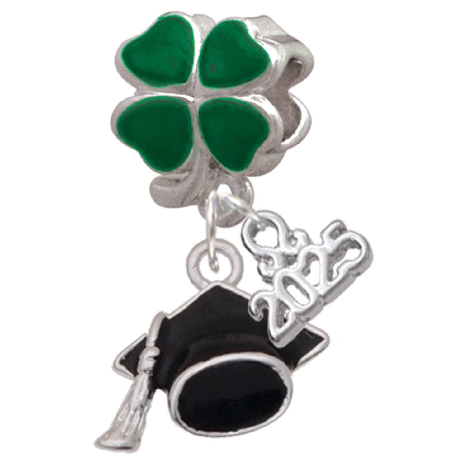 Delight Jewelry Silver-tone 3-D Graduation Hat - Good Luck Green Four ...
