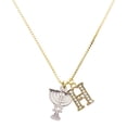 thumbnail image 1 of Delight Jewelry Silver-tone 3-D Menorah and Large Goldtone Crystal Initial H Charm Necklace, 17.5"+2", 1 of 4