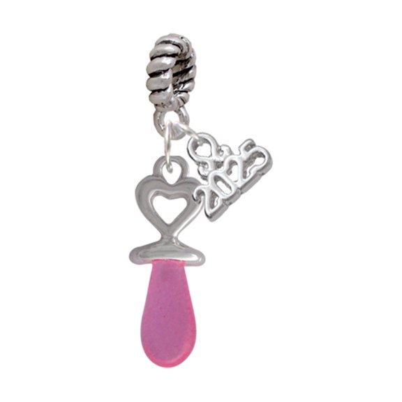 Delight Jewelry Silver-tone 3-D Pink Baby Pacifier - Silver-tone Rope Charm Bead Dangle with Mini 2025