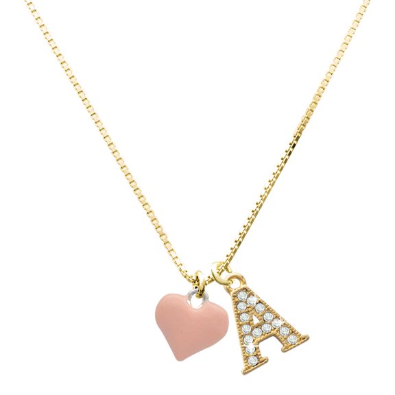 Delight Jewelry Silver-tone 3-D Pink Puffy Heart - Large Goldtone Crystal Initial - A - Charm Necklace, 17.5"+2"