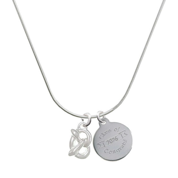 Delight Jewelry Silver-tone 3-D Pretzel - Engraved Congrats Class of 2026 Charm Necklace, 18"