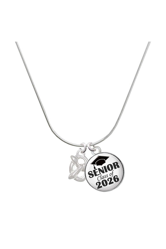 Silver-tone 3-D Pretzel - Silvertone Senior Class of 2026 Dome Necklace, 18"