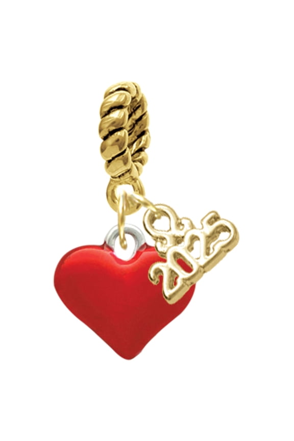 Silver-tone 3-D Translucent Red Puff Heart - Gold-tone Rope Charm Bead Dangle with Mini 2025