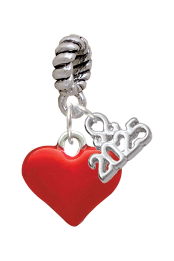 Silver-tone 3-D Translucent Red Puff Heart - Silver-tone Rope Charm Bead Dangle with Mini 2025