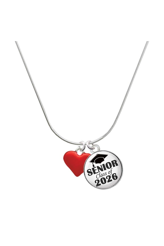 Silver-tone 3-D Translucent Red Puff Heart - Silvertone Senior Class of 2026 Dome Necklace, 18"