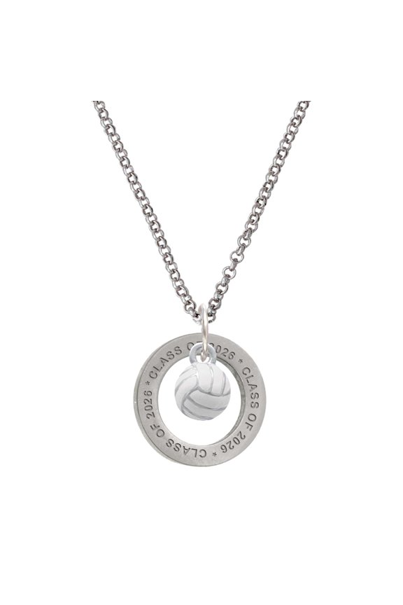 Silver-tone 3-D White Volleyball - Class of 2026 Affirmation Ring Necklace, 23"