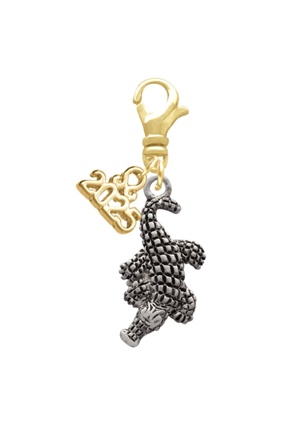 Silver-tone Alligator - Gold-tone Clip on Charm with Mini Year 2025