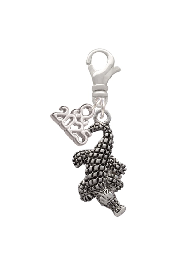Silver-tone Alligator - Silver-tone Clip on Charm with Mini Year 2025