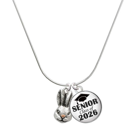 Delight Jewelry Silver-tone Antiqued Bunny Head - Silvertone Senior Class of 2026 Dome Necklace, 18"