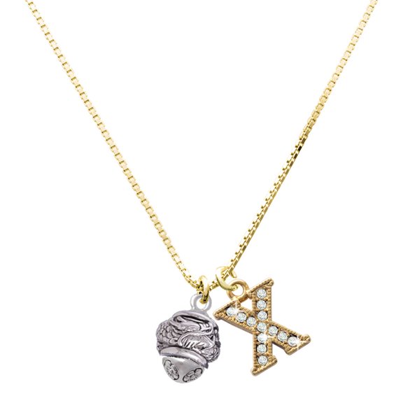 Delight Jewelry Silver-tone Antiqued Dragon Spinner - Large Goldtone Crystal Initial - X - Charm Necklace, 17.5"+2"