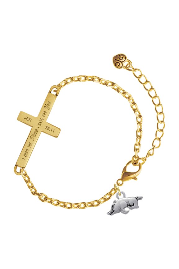 Silver-tone Antiqued Razorback - Gold Tone Jeremiah 29:11 I Have Plans for You Engraved Cross Charm Bracelet, 6.5+1.5" Extender