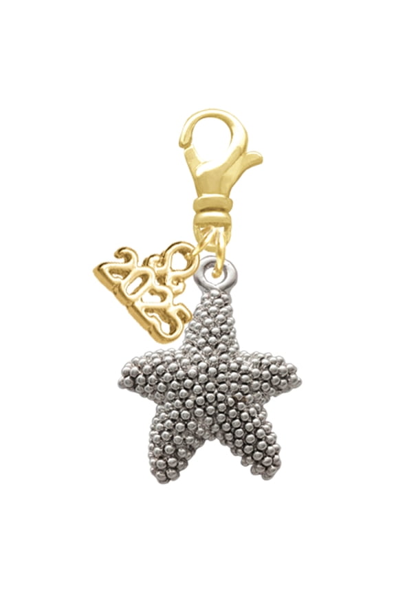 Silver-tone Antiqued Starfish - Gold-tone Clip on Charm with Mini Year 2025