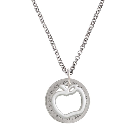 Delight Jewelry Silver-tone Apple Outline - Class of 2026 Affirmation Ring Necklace, 23"