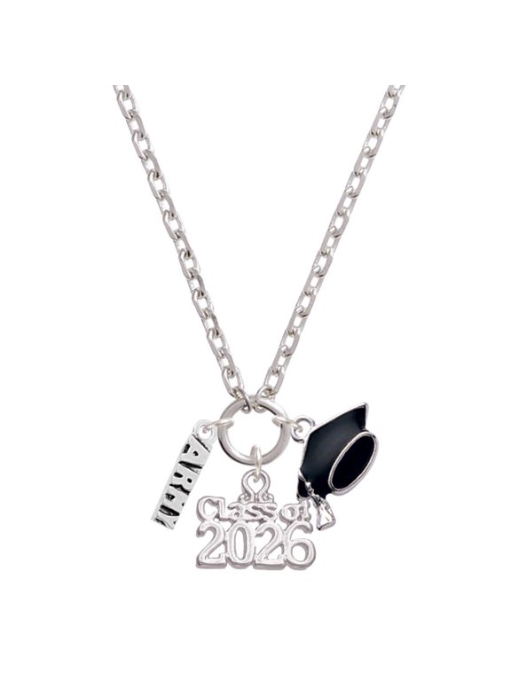 Silver-tone Army - Class of 2026 Graduation Zoey Charm Necklace, 28"
