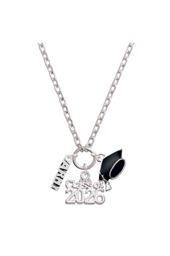 Silver-tone Army - Class of 2026 Graduation Zoey Charm Necklace, 28"