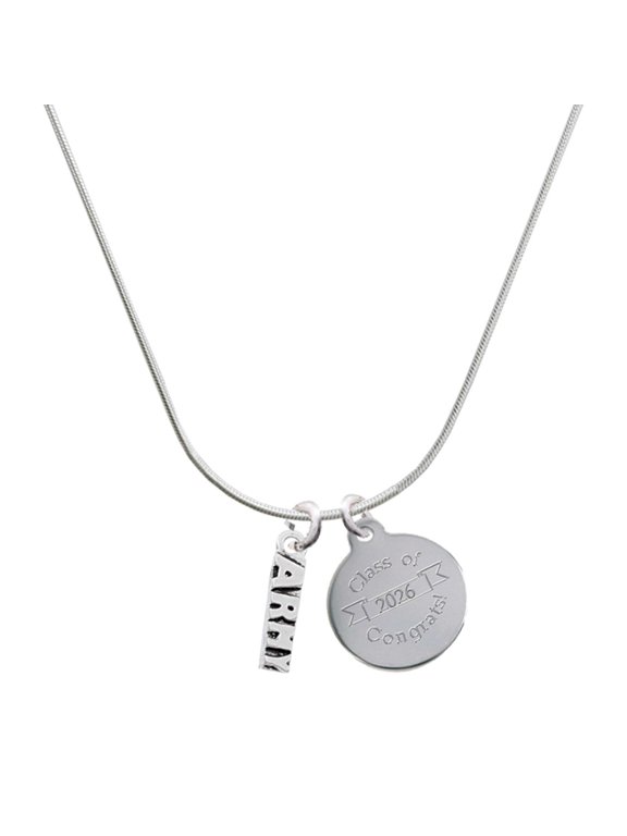 Silver-tone Army - Engraved Congrats Class of 2026 Charm Necklace, 18"