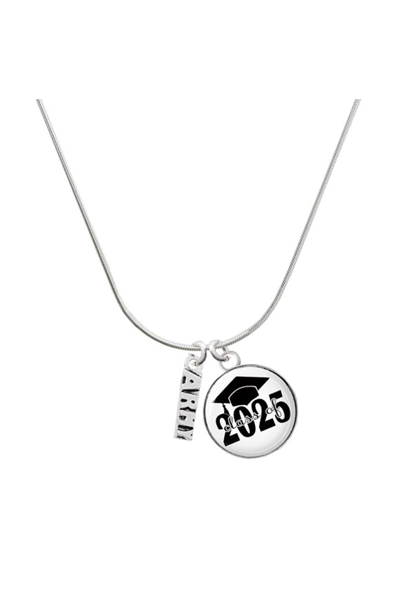 Silver-tone Army - Script Class of 2025 Dome Charm Necklace, 18"
