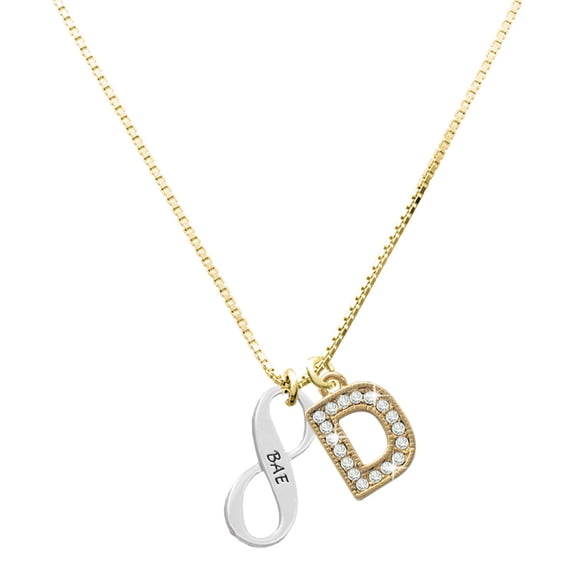 Delight Jewelry Silver-tone BAE Infinity Sign with a Large Goldtone Crystal Initial - D - Charm Necklace, 17.5"+2"