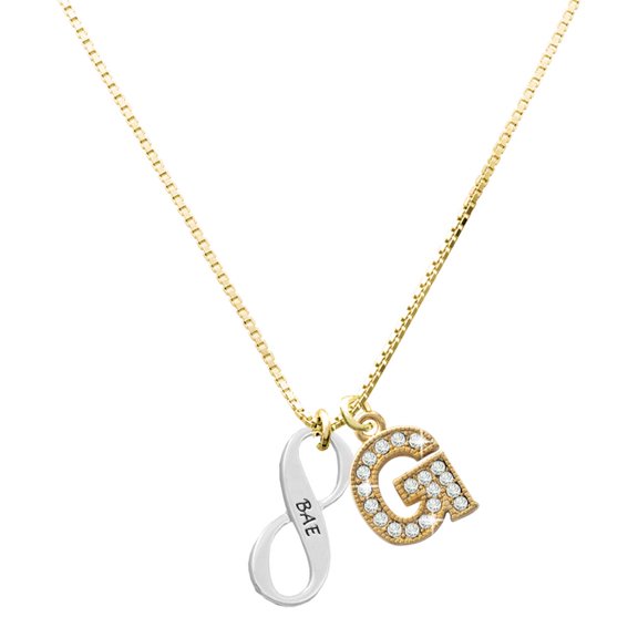 Delight Jewelry Silver-tone BAE Infinity Sign and a Large Goldtone Crystal Initial G Charm Necklace, 17.5"+2"