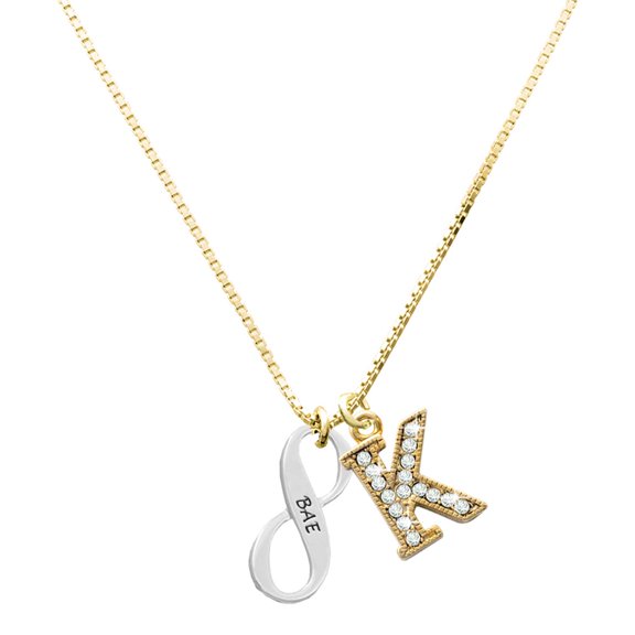 Delight Jewelry Silver-tone BAE Infinity Sign Charm and Goldtone Crystal Initial K Charm Necklace, 17.5"+2"