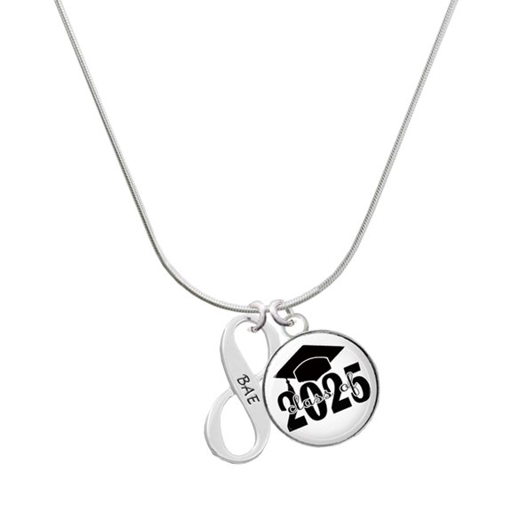 Delight Jewelry Silver-tone BAE Infinity Sign - Script Class of 2025 Dome Charm Necklace, 18"