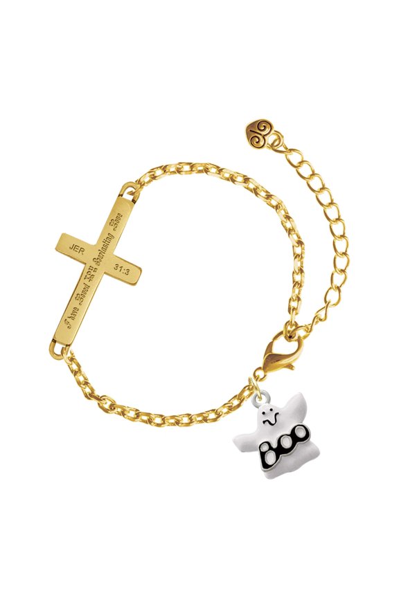 Silver-tone BOO Ghost - Gold Tone Jeremiah 31:3 Everlasting Love Engraved Cross Charm Bracelet, 6.5+1.5" Extender