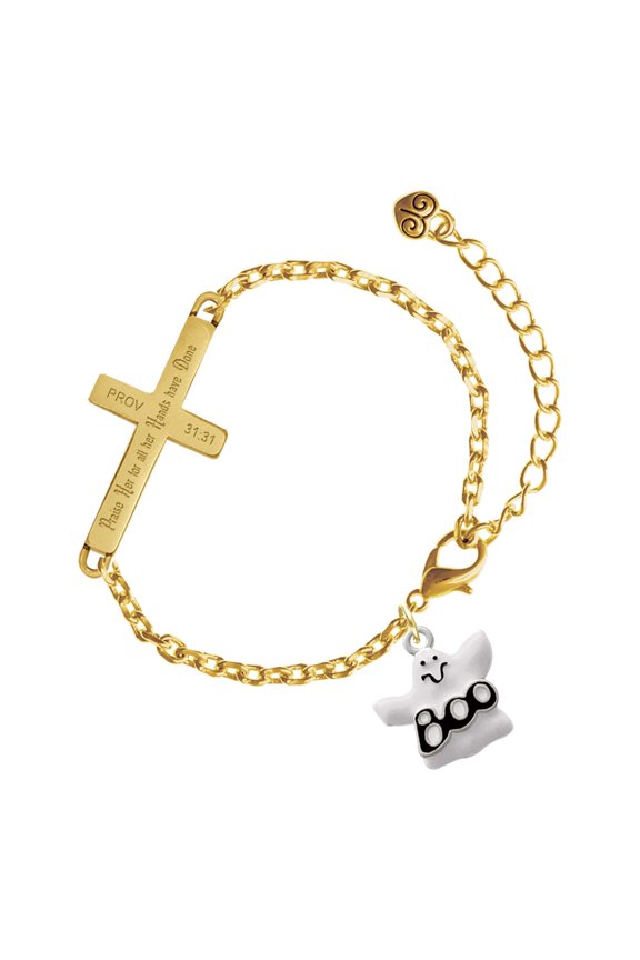 Silver-tone BOO Ghost - Gold Tone Proverbs 31:31 Praise Her for all Her Hands have Done Engraved Cross Charm Bracelet, 6.5+1.5" Extender
