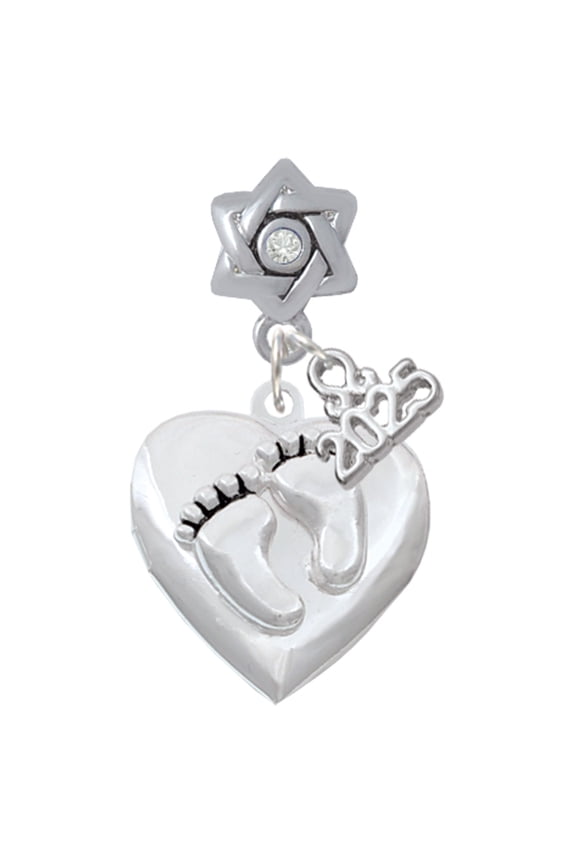 Silver-tone Baby Feet Heart Locket - Silver-tone Clear Star of David Charm Bead Dangle with Mini 2025